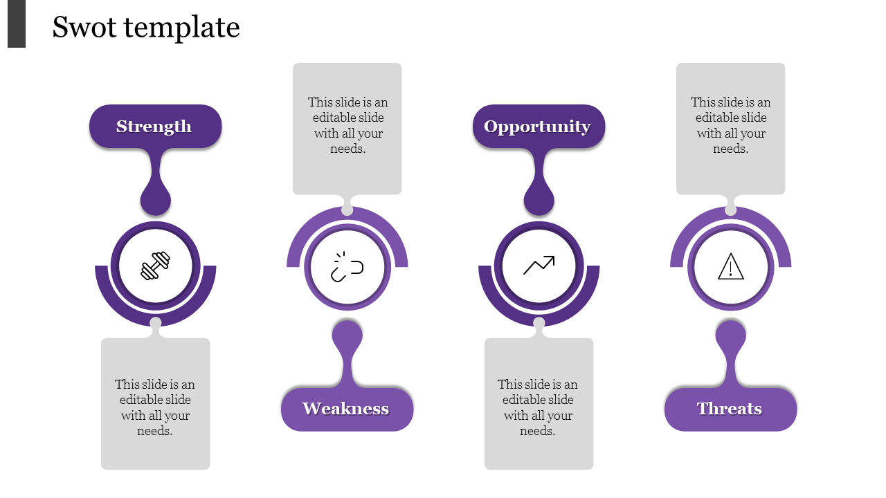 Free - Best SWOT Template With Purple Color Slide Design 